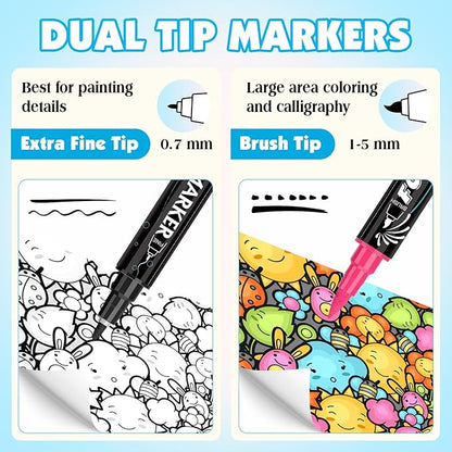FUMILE 60 Colors Acrylic Paint Markers Dual Tip(Fine and Brush Tip), Acrylic Paint Pens paint Marker for Wood, Rock, Plastic, Glass, Ceramic, Canvas.Acrylic Markers Set for Art.