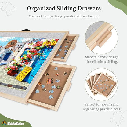 2000 Pieces 2-in-1 Tilting & Rotating Puzzle Board, 40.16"x28.5"Portable Puzzle Table with 4 Drawers & Cover
