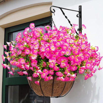 Artificial Flowers Fake Plants for Outdoor Indoor Decoration,16 Bundles UV Resistant Faux Plastic Flowers,Realistic Pink Morning Glory for Planter Porch Patio Home Table Wedding (Pink)
