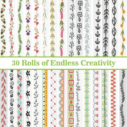 EORTA 30 Rolls Floral Washi Tapes Set, Slim 5mm Plants Masking Tape, Decorative Sticker for Detailed Scrapbooking, Arts, Wrapping, Journaling, Planners, DIY Crafts, 0.19inch Wide