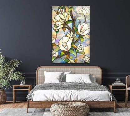 My Photostation.com 14Wx20H'' Stained Magnolia Glass Wall Art Tempered Glass Printing Wall Decor Large Wall Art Wall Hangings