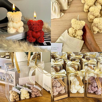 2PCS Rose Bear Silicone Mold,3D Teddy Bear Candle Making Molds,Silicone Epoxy Resin Mould,Ornament for DIY Wax Candle Art Craft Cake Chocolate Home Decor Valentine Gifts Birthday Gift（MINI）