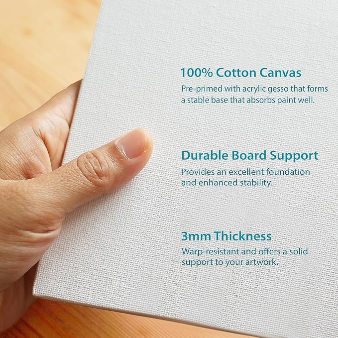 KEFF Canvas Boards for Painting - 4x6 6-Pack Bulk Canvas Panels, 100% Cotton Triple Primed Small Canvases for Painting Supplies, Acrylic, Oil, Watercolor & Tempera