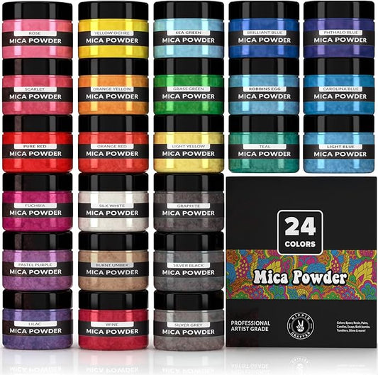 Pigment Powder for Epoxy Resin, 24 Colors, Mica Powder for Candle Dye, Bath Bomb Coloring, Soap Making, Resin Pigment, Metallic Pearl Soap Dye for Candle Making