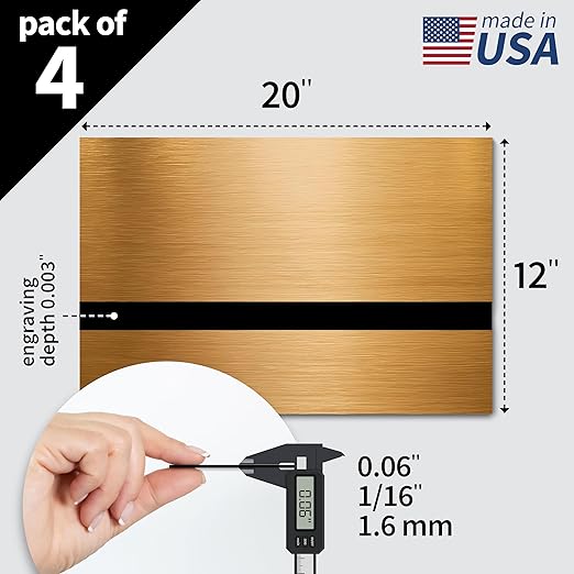 Trotec | Metallic Looking Acrylic Sheet | 12"x20"x1/16, 4 Pcs | Brushed Brass/Black | Metallic Finish - Scratch Resistant for Laser Engraving & Cutting,Printing,Glowforge,Name Plate | USA Made