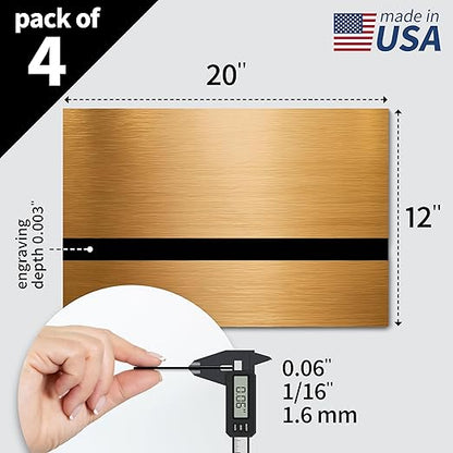Trotec | Metallic Looking Acrylic Sheet | 12"x20"x1/16, 4 Pcs | Brushed Brass/Black | Metallic Finish - Scratch Resistant for Laser Engraving & Cutting,Printing,Glowforge,Name Plate | USA Made