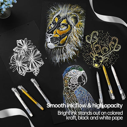 0.6mm Fine Point White Gel Pens, 3-Pack for Artists Drawing, Sketching, Illustration, and Adult Coloring Books, Opaque White Ink for Black Paper, Bullet Journaling, and Card Making