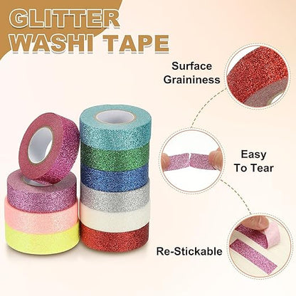 PATIKIL 1 Roll Glitter Paper Washi Tape, Washi Decorative Tape for Crafts, Silver