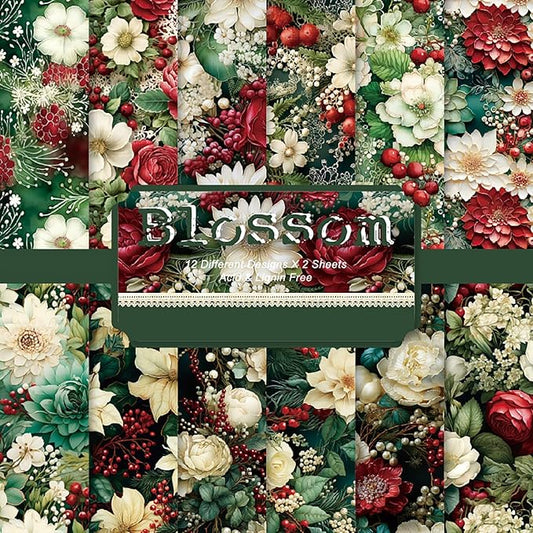 YASMEN Floral Scrapbook Paper Pad - Flower Patterned Cardstock Pads, 6x6 Single-Sided Craft Paper for Card Making, Scrapbooking, Greeting Cards, Junk Journal, Planners, Art Collage - 24 sheets