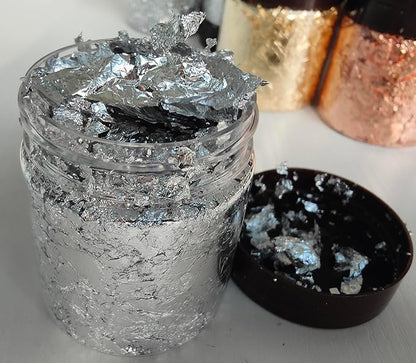 Gilding Flakes,Gold Foil Flakes for Resin,Blue Red Purple Pink Metallic Foil Flakes for Resin Jewelry Making,Nails,Painting Art,Crafts and Slime (Imitation Silver)