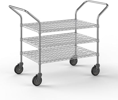 24" W x 36" L x 36" H Chrome Heavy Duty Utility Cart | 3-Tier | NSF Commercial Storage Rack Mobile Unit | Storage and Mobility Solution for Your Business