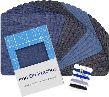 HTVRONT Iron on Patches for Clothes, 20PCS Iron on Patches for Jeans 3" by 4-1/4", 4 Shades of Cotton Denim Clothing Repair and Decoration Kit for DIY Repair, Crafting, Embellishment