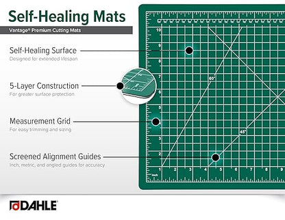 Dahle Vantage 10471 Premium Self-Healing Cutting Mat, 12"x18", 1/2" Grid, 5 Layers for Max Healing, Perfect for Crafts & Sewing, Green