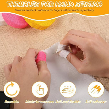 Bewudy 3 Rolls Thimble Tape for Hand Sewing, Sewing Thimble Finger Protector Tape Breathable Cotton Gauze Thimble Tapes Knitting Bandage Wrap for Quilting Crocheting Embroidery