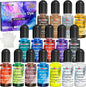 FansArriche Alcohol Inks for Resin, 16 Colors High Concentrated Alcohol Ink Set for Epoxy Resin, Alcohol-Based Resin Ink for Coasters, Fluid Painting Crafts, Tumbler Making, 10 ml Each