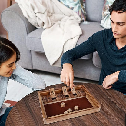 Glintoper Shut The Box & 4 in a Row Tables Game Set, Classic Wood Dice Game with Numbers & Line Up 4 Game for Kids Family, Living Room Rustic Coffee Table Decor, Travel Game Strategy Board Games