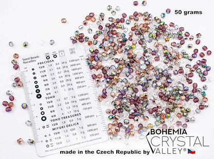1.8 oz (50 g, cca 600pcs) Mix of Faceted Fire Polished Pressed Czech Glass Beads, Sparkling Shiny Mix
