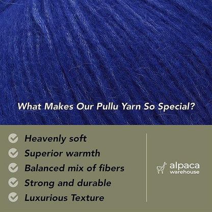 Pullu - Baby Alpaca Merino Wool Yarn Set of 3 Skeins (150 Grams) Worsted Weight - Sourced Directly from Peru - Heavenly Soft and Perfect for Knitting and Crocheting (Blue Indigo)