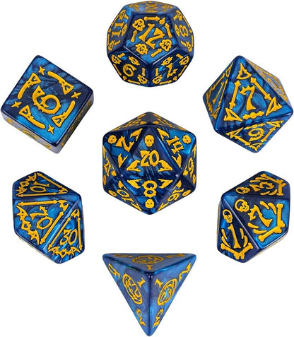 7-Die DND Dice Set Halloween Pattern Polyhedral Dice Set with Leather Bag, Skull Dice D&D Dice Set for RPG Table Games (Halloween Pattern-Blue)