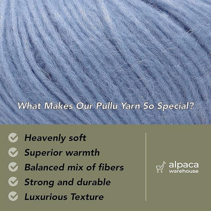 Pullu - Baby Alpaca Merino Wool Yarn Set of 3 Skeins (150 Grams) Worsted Weight - Sourced Directly from Peru - Heavenly Soft and Perfect for Knitting and Crocheting (Soft Blue)