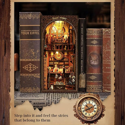 Book Nook Kit for Adults with Dust Cover & LED Light, DIY Miniature House Kit 3D Printed Booknook Wooden Puzzle Dollhouse Bookshelf Insert DIY Craft Model Build Gift for Birthdays, Royal Seamer