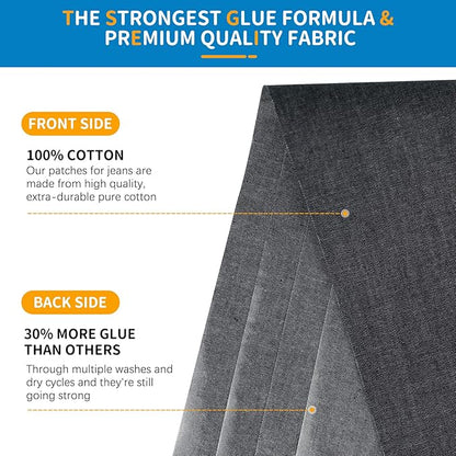 HTVRONT Iron on Patches for Clothing Repair 4 Rolls - Denim Patches for Jeans Kit 4" by 20", 4 Rolls of Iron On Denim Patches for Jeans Inside & Clothing Repair (Black)