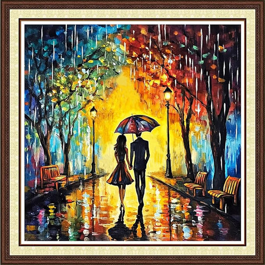 Findvoor Counted Cross Stitch Kits for Adults Full Range of Cross Stitching Embroidery Unprinted Pattern for Beginners, 11CT Needlepoint Kit Patterns Embroidery Kits-Couples Taking a Walk 18x18 inch