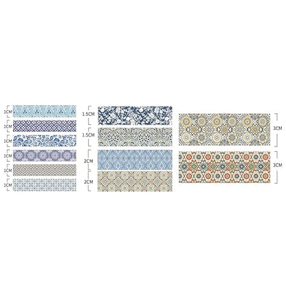12 Rolls Exotic Charm Washi Tape Set Floral Arts Adhesive Tapes Geometric Garden Decorative Masking Tape Sets for Craft, Kids, Scrapbook, DIY, Gift Wrapping (Azure Serenity)
