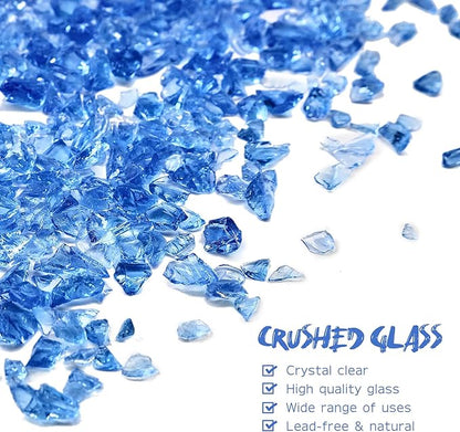 Crushed Glass for Resin Art - 3-6mm Ocean Blue, 1.5lb | Broken Glass Pieces for Crafts, Vase Filler & Fire Pit Media | Decorative Stones