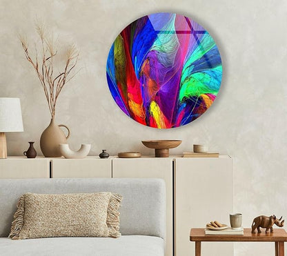 My Photostation.com 15.8''(40cm) Diameter Neon Colors Abstract Round Glass Wall Art Tempered Glass Printing Wall Decor Large Wall Art Wall Hangings