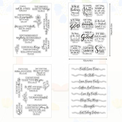 Whaline 4 Sheet Bible Verse Words Clear Stamps Christian God Jesus Silicone Transparent Stamps Border Stamp Cards for DIY Craft Card Making Scrapbooking Embossing Album Decor