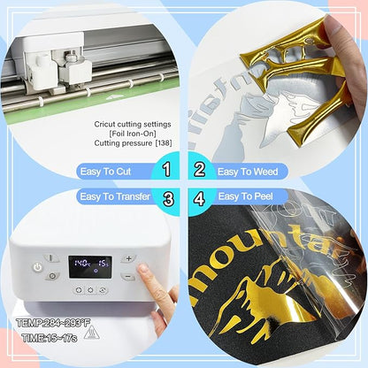 ROFISUESheet MetallicFoil HeatTransferVinyl olographic Silver, 12Inch*6Ft BundleChrome HTV VibrantColors for Stunning T-Shirt DesignsPerfect forDIY (olographic Silver, 12Inch*6Ft)