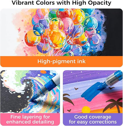 Ohuhu Acrylic Paint Markers Direct Liquid: 48 Pack Flexible Brush Tip Acrylic Markers High Opacity Paint Pens Waterproof Lightfast for Rock Painting Easter Eggs Wood Glass Ceramic Canvas - Nahuku
