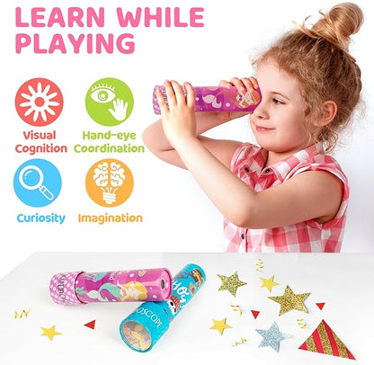 D-FantiX Classic Tin Kaleidoscope for Kids, 2 Pack Retro Toys - Educational Toys with Metal Body, Boy Girl Birthday Party Favors Decorations, Christmas Stocking Stuffer Gift