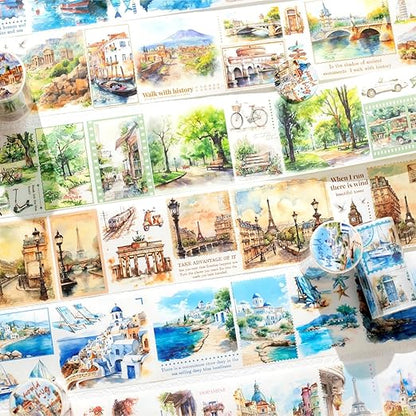 Washi Tape Set,6 Rolls Landscape Tape Stickers for Scrapbooking,Scrapbook Supplies,Junk Journal,Journaling Supplies,Planner,DIY Arts Crafts（Embrace The World）