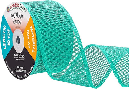 Mandala Crafts Turquoise Burlap Ribbon 2 Inches Wide Jute Ribbons for Crafts - 20 Yds Roll Rustic Burlap Wrap Trim Ribbons for Wreaths Bows Wedding Party Decoration