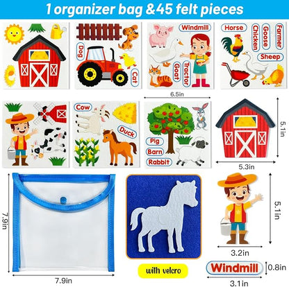 Felt Flannel Board Story Pieces for Toddlers Preschool, Kids Interactive Storytelling Teaching Play Kits with Words Felt Pieces (New Farm)