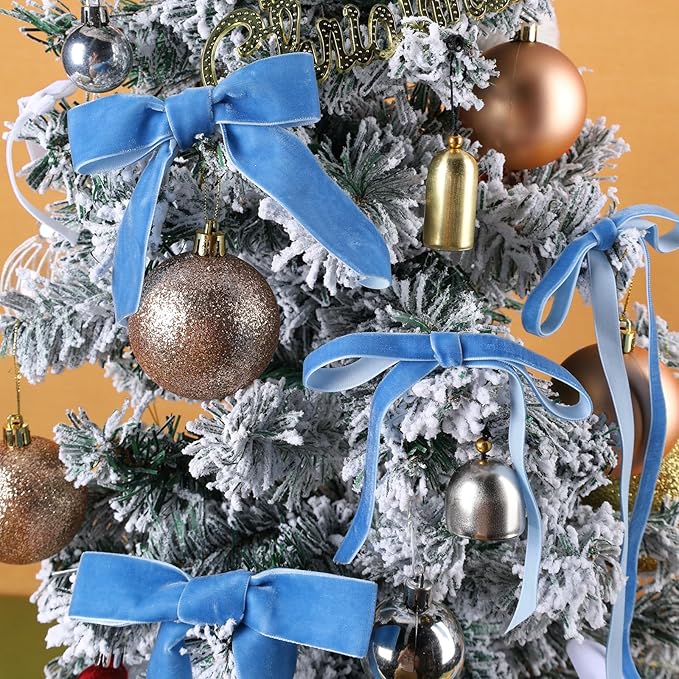 LaRibbons Thin Velvet Ribbon 1 Inch x 25 Yards, Dusty Blue Velvet Ribbon for Christmas Tree, Gift Wrapping, Wreath Bow, Outdoor Decoration