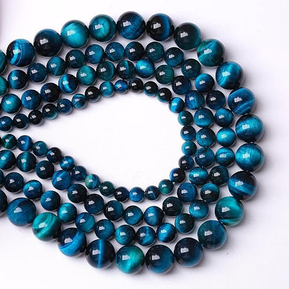Blue Tiger Eye Gemstone Loose Beads Natural Round Loose Stone Beads for Jewelry Making DIY Bracelet Necklace Earrings 8mm 48pcs 1 Strand 15" (Blue Tiger Eye, 8mm)