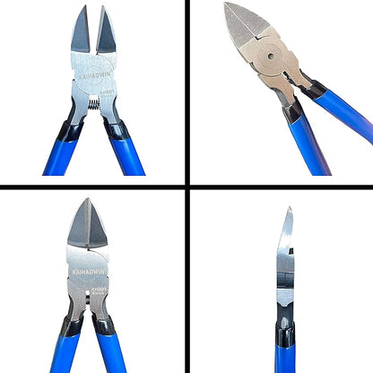 Wire Cutters 2 Pack, 6.5 inch,KAIHAOWIN Flush Cutters Diagonal Cutters Side Cutters Precision Ultra Sharp Spring Loaded Wire Snips Clippers Dikes Cutting Pliers Small for Crafting Jewelry Making,Blue
