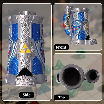 Dice Tower Mug, Dice Rolling Tower, Comes with 7 PCS Dice Set, Suitable for DND Dungeons and Dragons, Tabletop Games, Available As Drink Holder, D&D Gifts, DND Accessories (Blue-Gray)