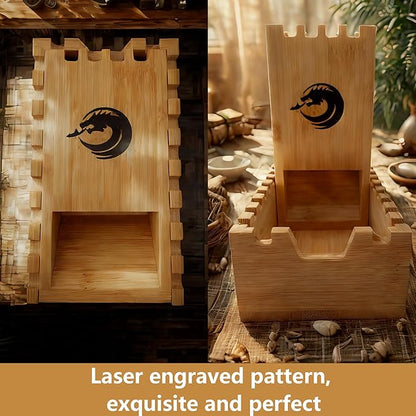 Bamboo Dice Tower DND Dice Roller, Foldable Magnetic Die Roller Castle for Dungeons and Dragons, Board Game, D&D Tabletop Game and RPG Games