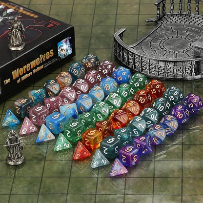Coyeekn 7 x 7 DND Dice Set, (49 Pieces) Polyhedron Dice for Dungeons & Dragons RPG MTG DND Tabletop Game with 1 Pouch