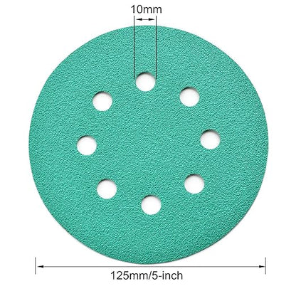 5-Inch 8-Hole Wet Dry Sanding Discs 80 Grit, Polyester Film Backed Heavy-Duty Hook and Loop Sandpaper for Random Orbital Sander, 50-Pack