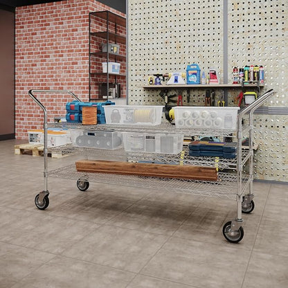 24" W x 60" L x 36" H Chrome Heavy Duty Utility Cart | 3-Tier | NSF Commercial Storage Rack Mobile Unit | Storage and Mobility Solution for Your Business