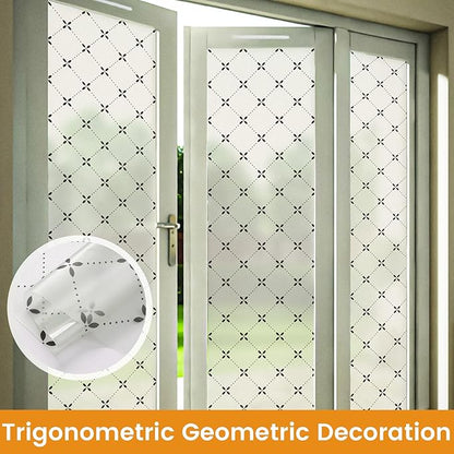 DKTIE Geometric Art Stained Glass Window Film Bathroom Window Privacy Film Frosted Glass Static Clings Non Adhesive with Installation Tools, Modern Home Improvement Style (S119, 17.7'' x 118.1'')