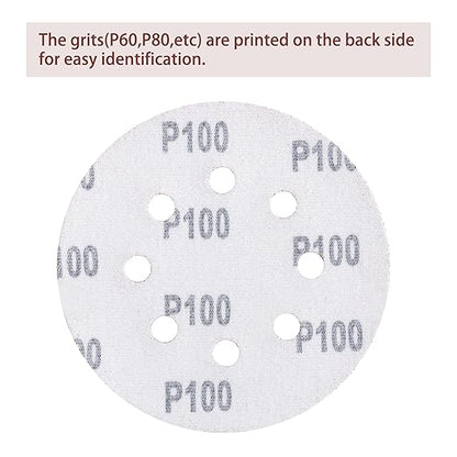 150pcs 100 Grit Sanding Discs, 5-Inch 8-Hole Sandpaper, for Woodworking or Automotive