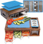 Acacia Cutting Board with Containers & Lids - Board Meal Prep System w 4 Graters, 2 Plastic Chopping Board for Meat, Juice Grooves & More - Cutting Board Prep Station for Kitchen