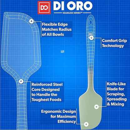 DI ORO Silicone Spatula - 600°F Heat-Resistant Rubber Kitchen Spatula for Baking, Scraping, & Mixing - BPA Free Nonstick Cookware Safe Flexible Utensil for Cooking - Seamless & Dishwasher Safe (Sage)