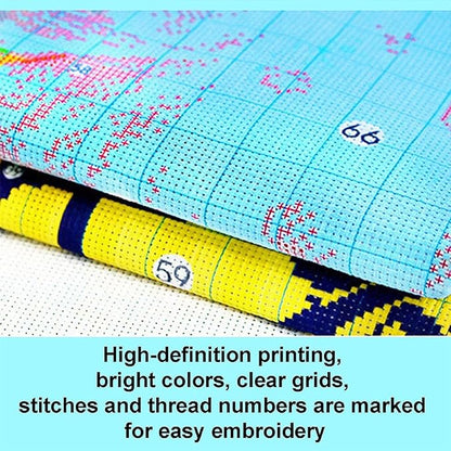 Foxdiviy Stamped Cross Stitch Kits Full Range of Embroidery Needlework Starter Kits for Beginners Adults 11CT Embroidery Patterns Art Crafts DIY Needlepoint Kits-Sunrise Wolf 16x20 inch